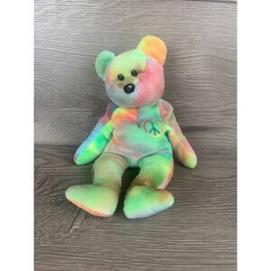 Ty Beanie Baby Peace Bear Tie Dyed Pastel Rainbow TY Original